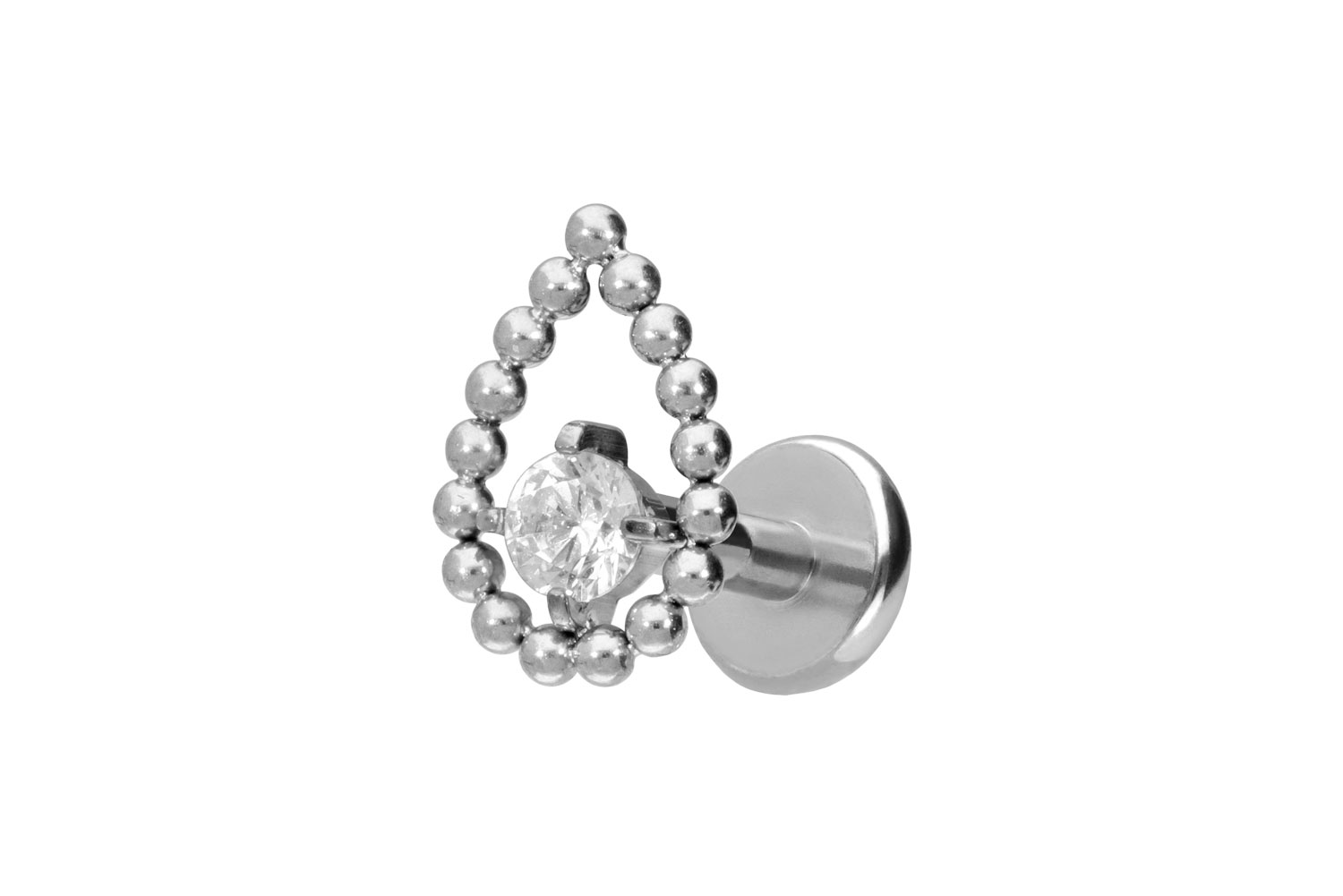 Titan Labret Piercing mit Push Fit TROPFEN + KRISTALL